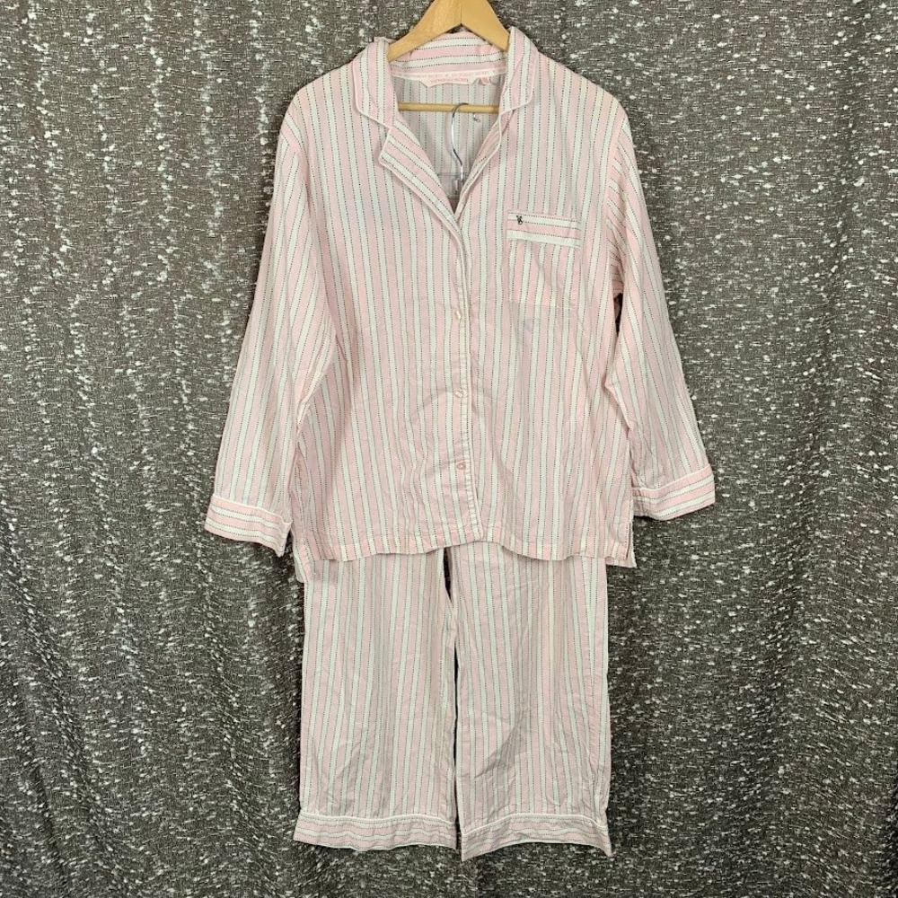 Victoria's Secret Pajama Set Pink White Striped Long Sleeve Preppy Women's Large